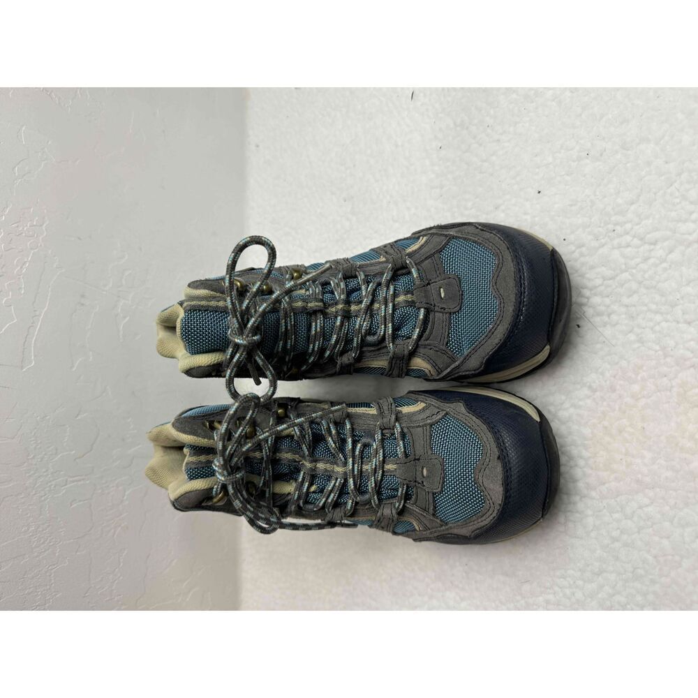 LL Bean Grey Blue Hiking Boots Lace Up High Top Mesh Leather US 6.5 W‎